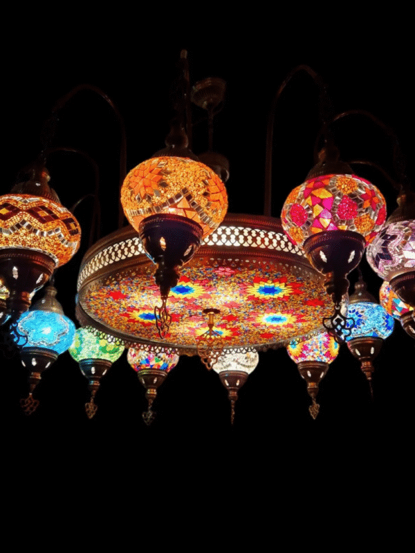 12 Ball Turkish Large Mosaic Chandelier Lamp Light Hallway Restaurant