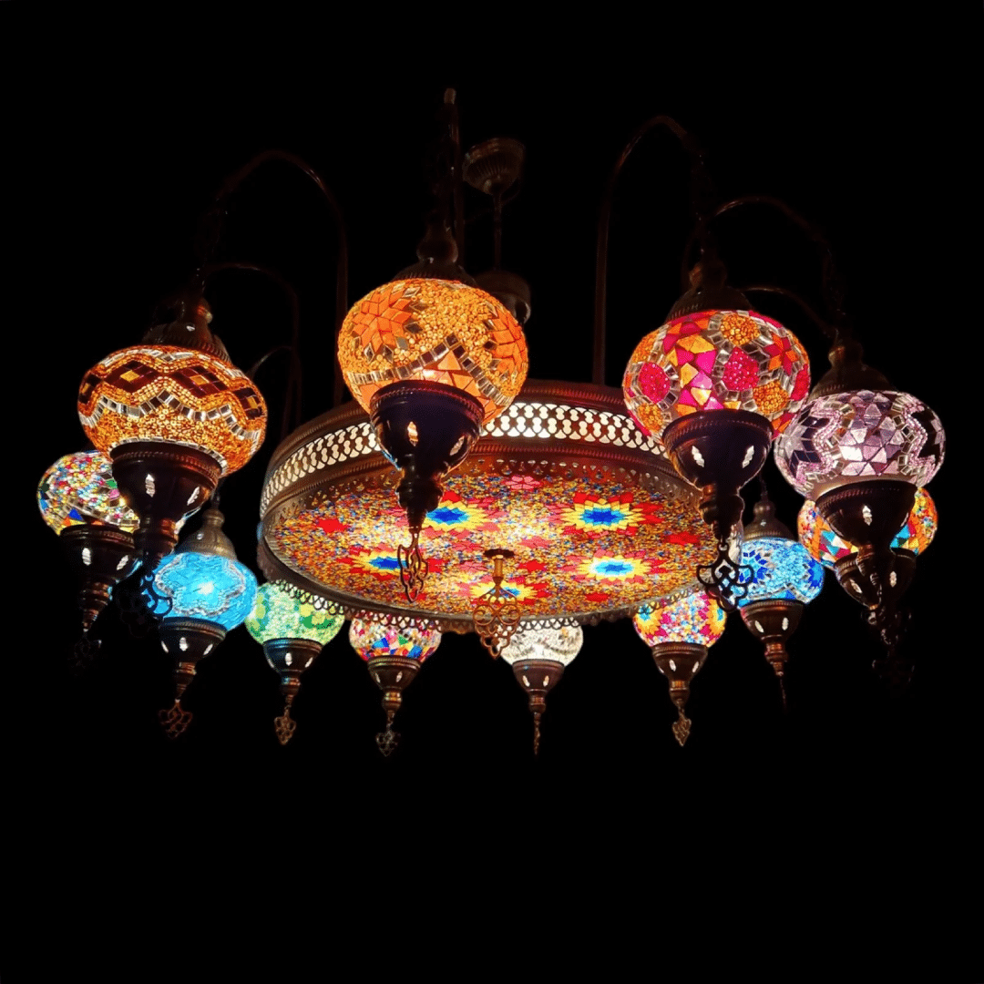 12 Ball Turkish Large Mosaic Chandelier Lamp Light Hallway Restaurant