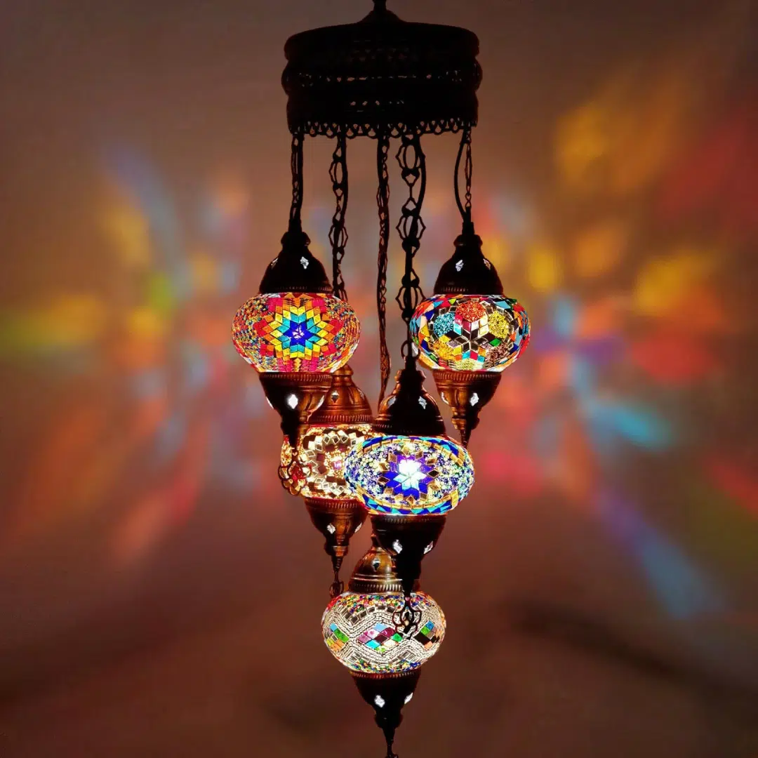 5 Ball Turkish Style Chandelier MIX - 100cm Drop
