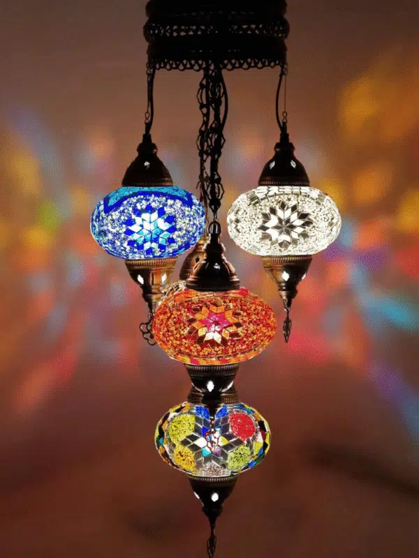 5 Ball Turkish Style Chandelier MIX 73CM DROP - LARGE GLASS