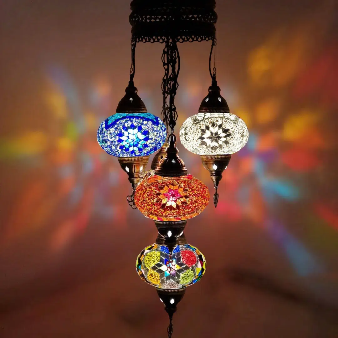 5 Ball Turkish Style Chandelier MIX 73CM DROP - LARGE GLASS
