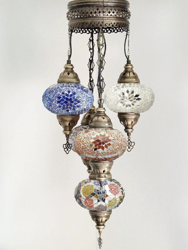 5 Ball Turkish Style Chandelier MIX 73CM DROP - LARGE GLASS