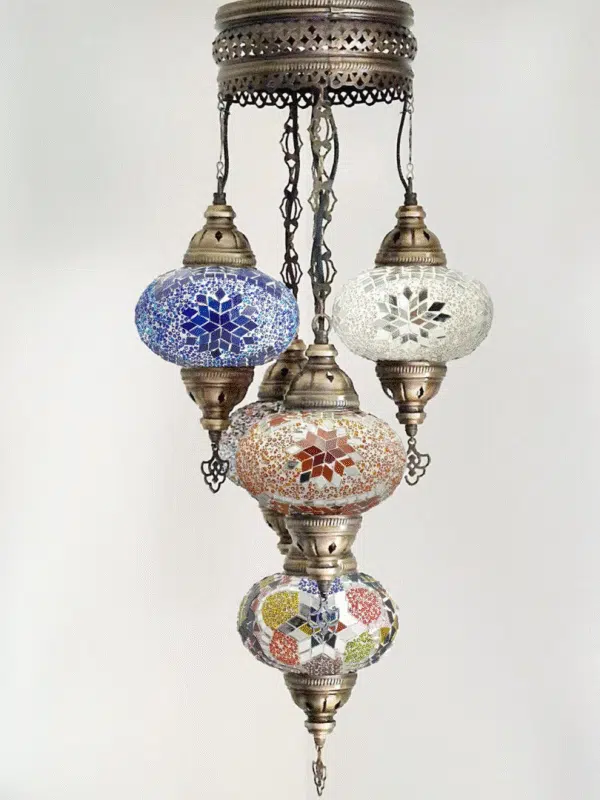 5 Ball Turkish Style Chandelier MIX 73CM DROP - LARGE GLASS