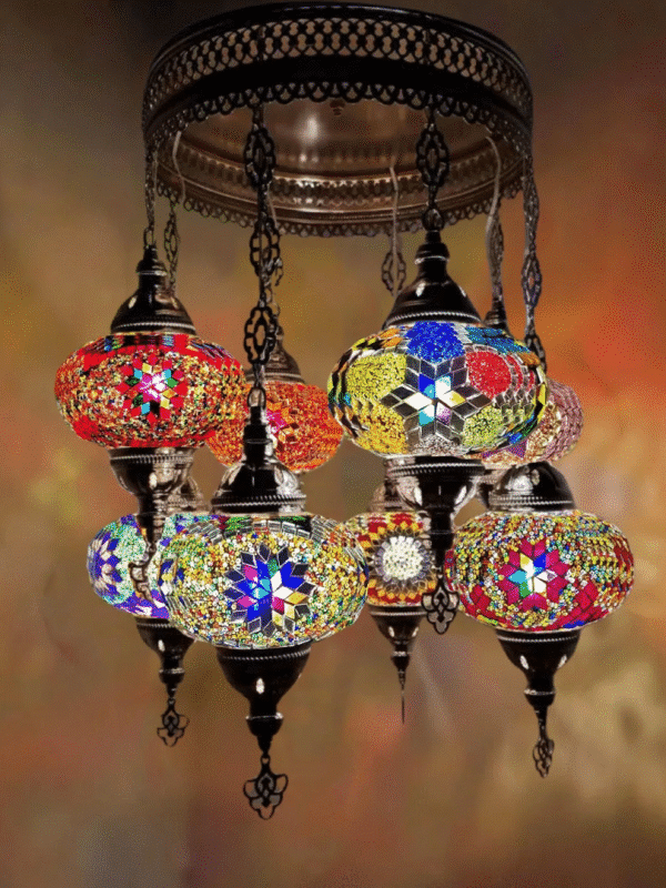 8 Ball Turkish Style Silver Chandelier Multi colour