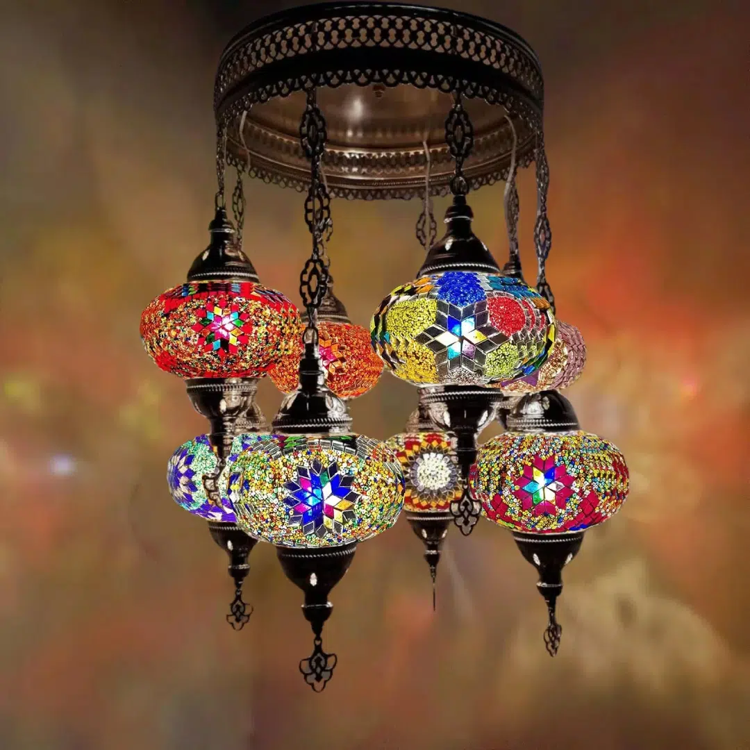 8 Ball Turkish Style Silver Chandelier Multi colour