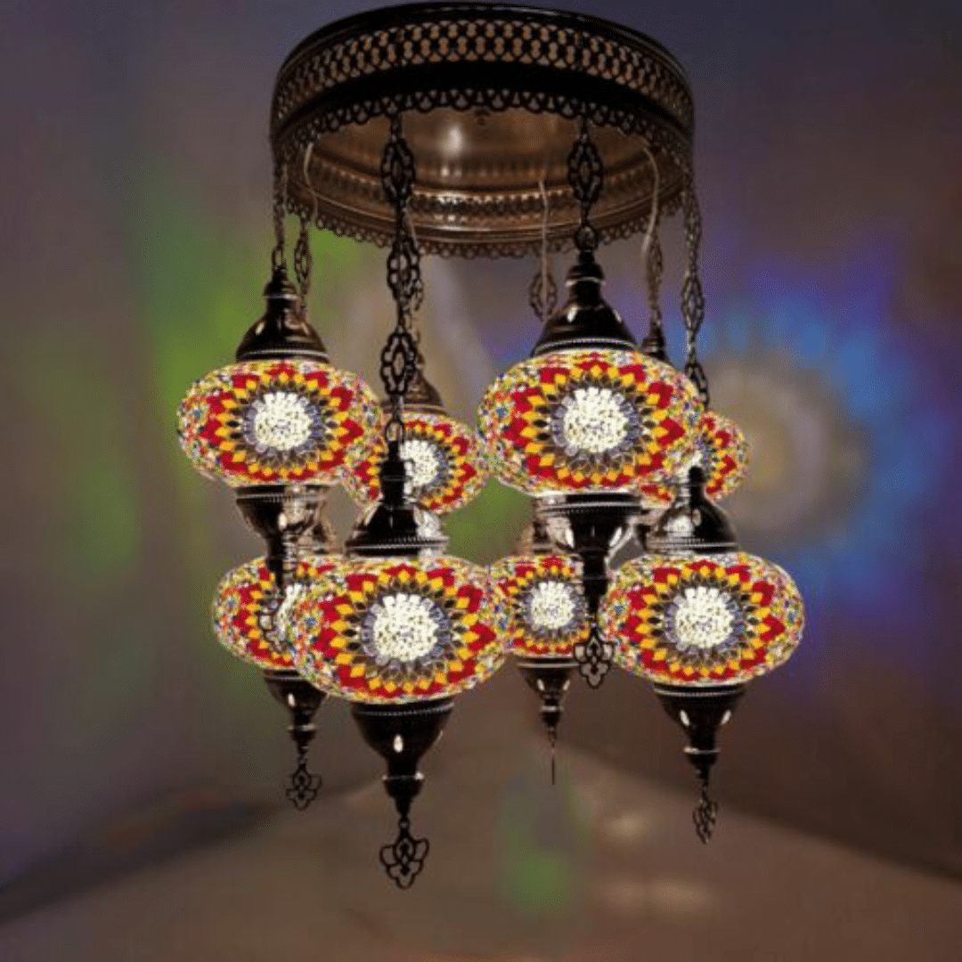 8 Ball Turkish Style Silver Chandelier Multi colour