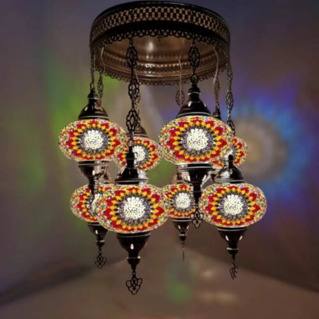 8 Ball Turkish Style Silver Chandelier Multi colour