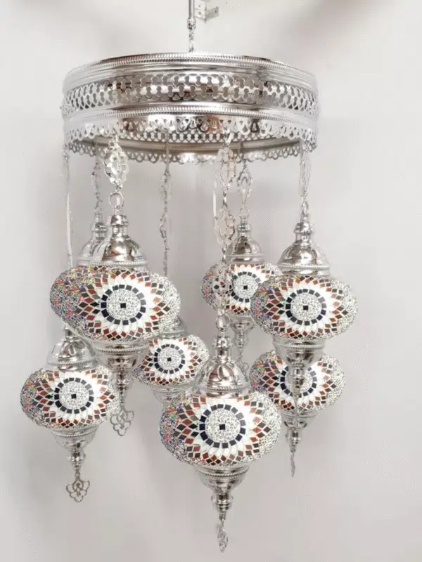 8 Ball Turkish Style Silver Chandelier Multi colour